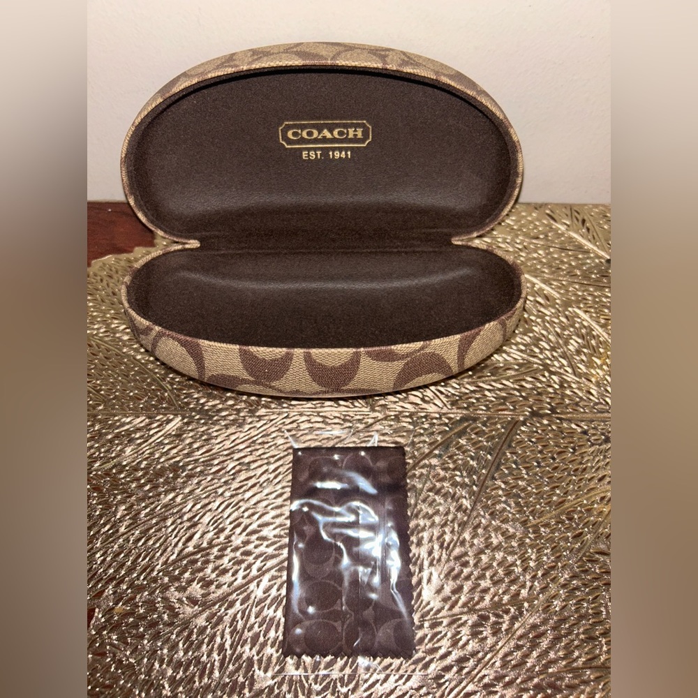 Coach Signature Brown Eyeglasses Sunglasses Case w/ Cloth - Picture 3 of 4